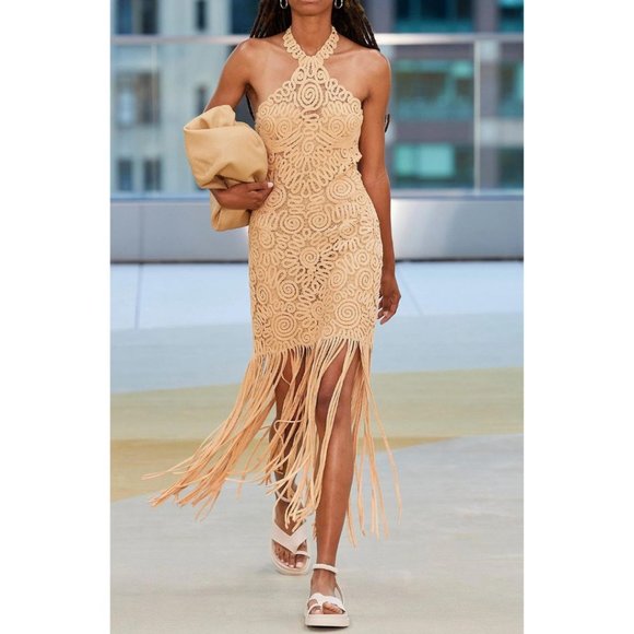 Jonathan Simkhai Alisa Embroidered Midi Fringe Dress Rattan Size US 10 - Picture 4 of 8